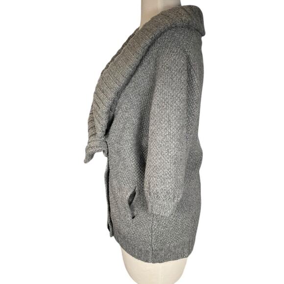 Vintage Dorothy Lee Gray Wool-Cashmere Bubble Sleeve Black Velvet Buttons Medium - Picture 4 of 13